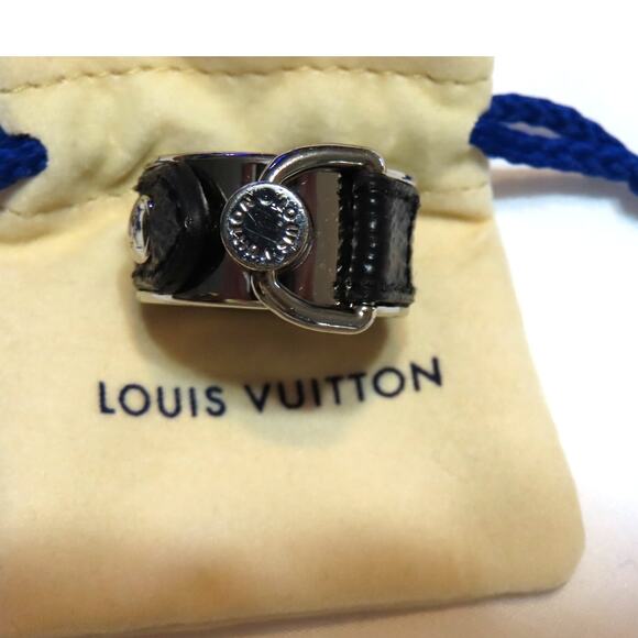 Louis Vuitton M64243 Berg Monogram Eclipse Ring Silver Black Leather Sz 10 - Picture 4 of 9